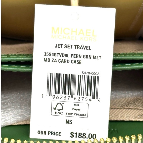 Michael Kors Medium Jet Set Travel ZA Card Case Wallet Fern Green Multi - Picture 7 of 7